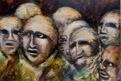 Les Fugitifs  1988  100x120  Tech. Mixte s/toile -- Cliquez pour voir l'image en entier