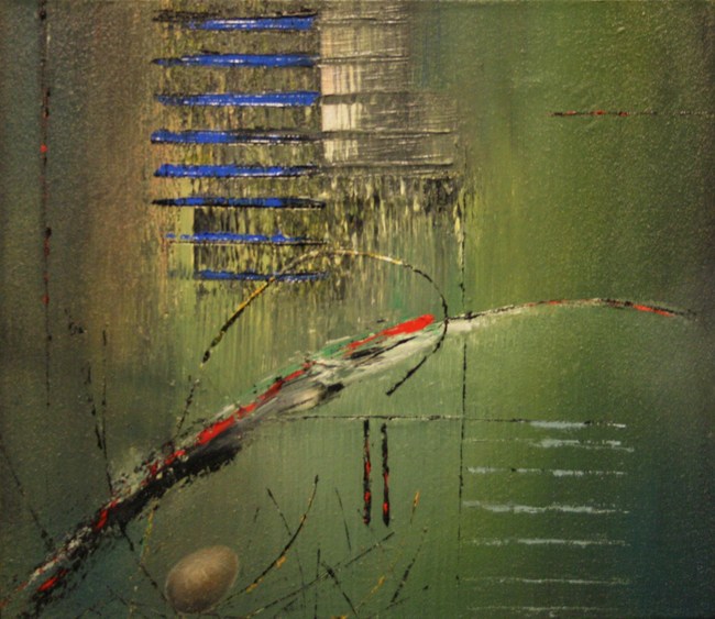 au creux d'une vall�e verte 2010 35x40cm tech.mixte sur toile